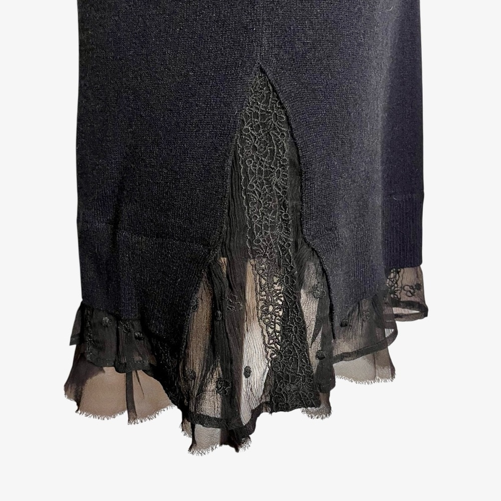 Garnet Hill Black Minimalist Romantic Lace Hem Cashmere Sweater Size XS - Picture 6 of 13